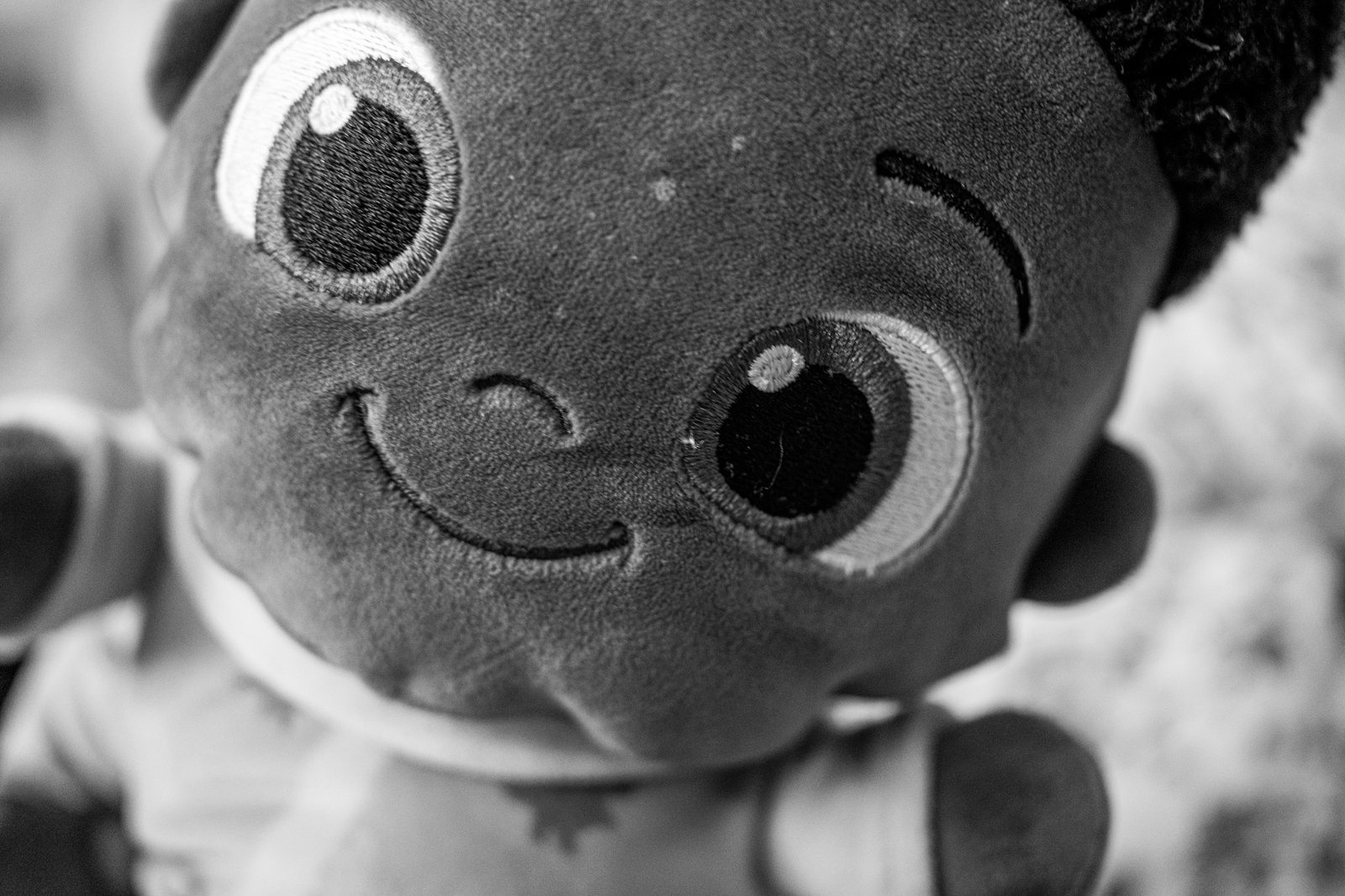 Soft toy face photographed in close-up
