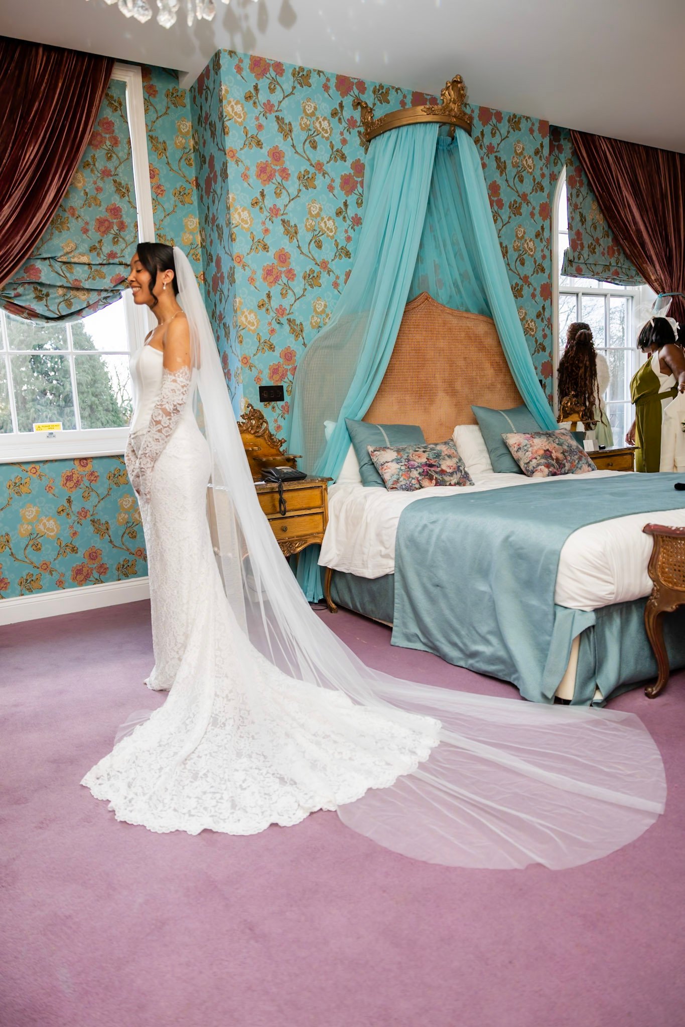 Wedding dress in a bedroom