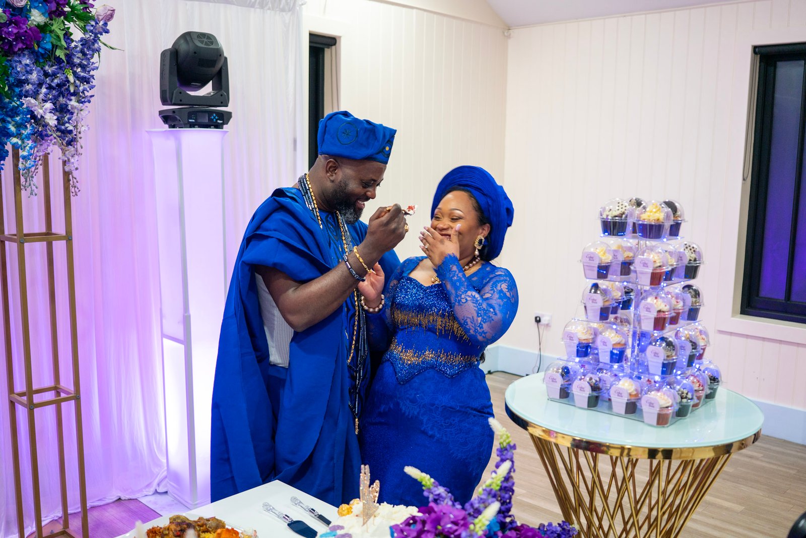 Bride and groom sharing a reception moment