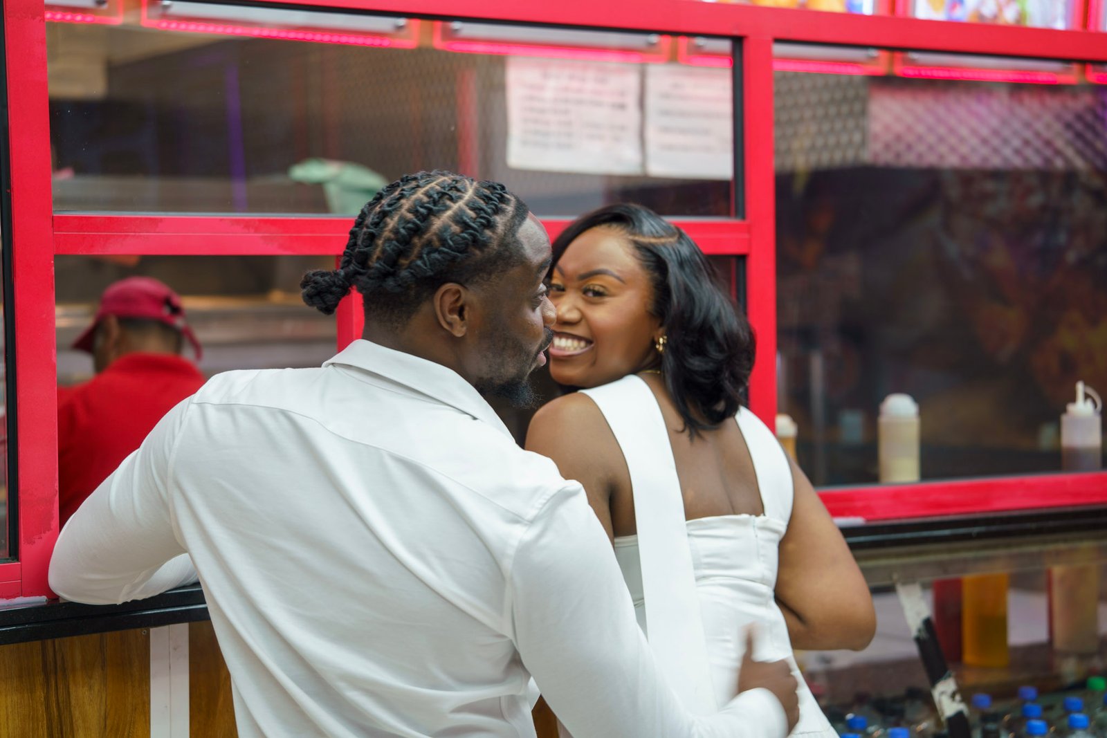 Bride and groom sharing a candid night-time moment