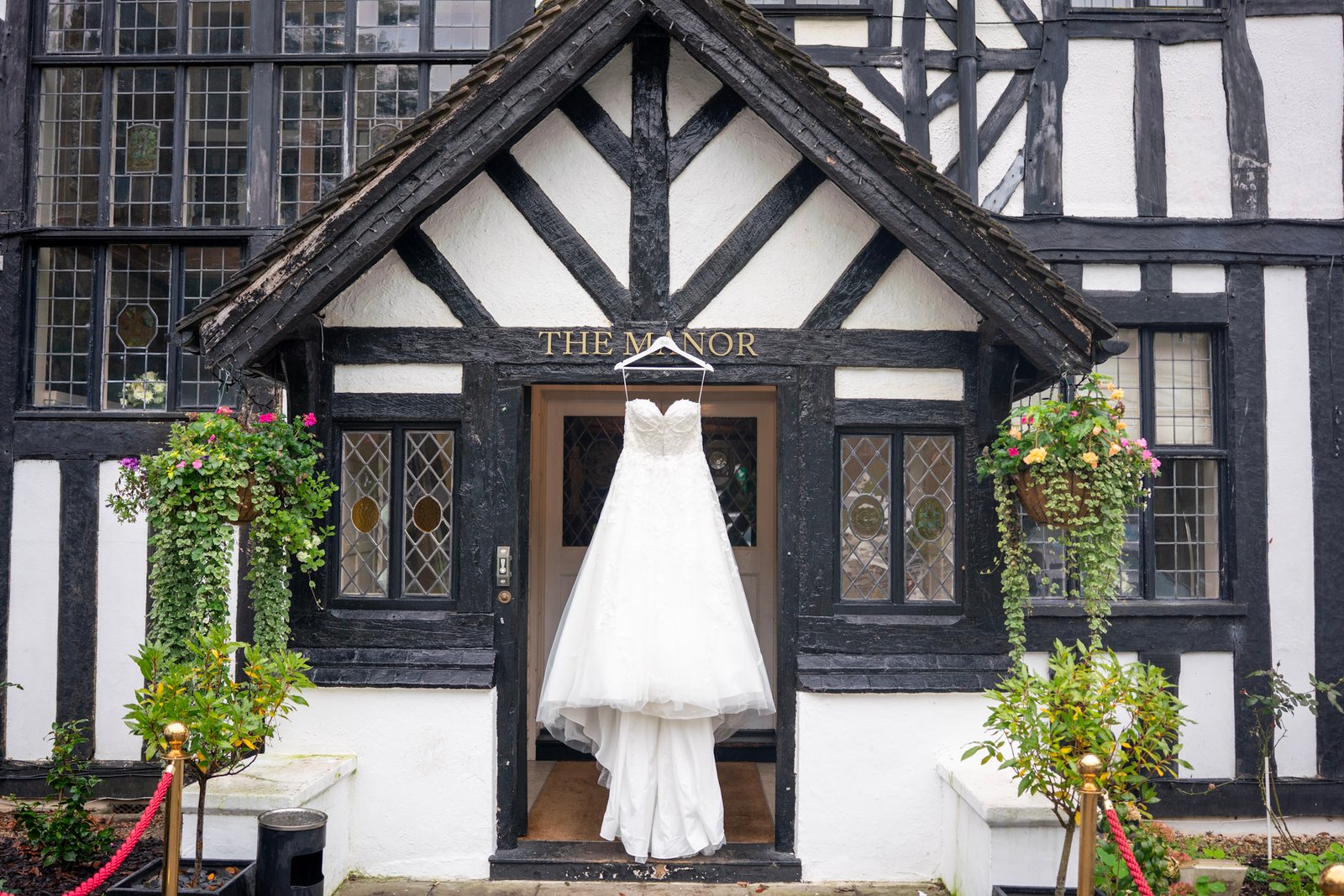 Wedding dress outside a house